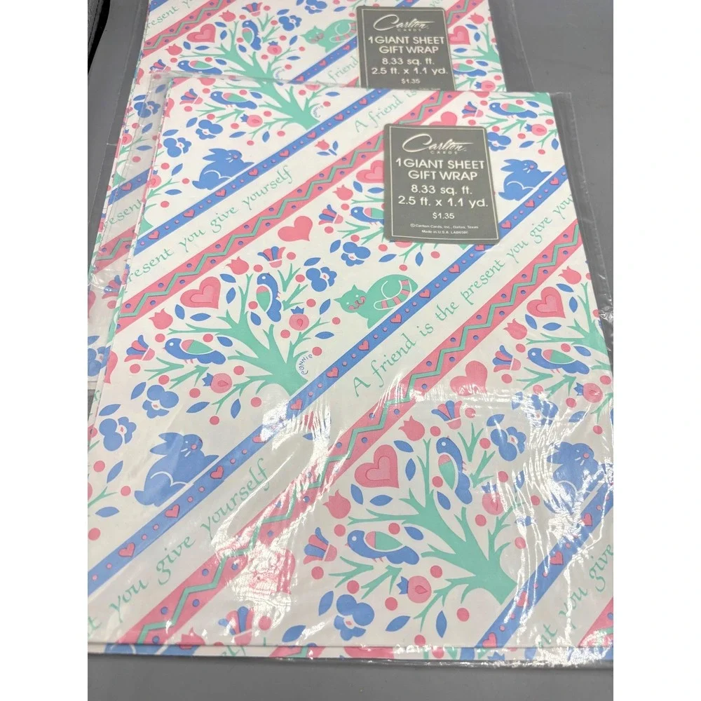 Vintage American Greetings Carlton Cards Gift Wrap Lot 8 Sheets Floral Butterfly